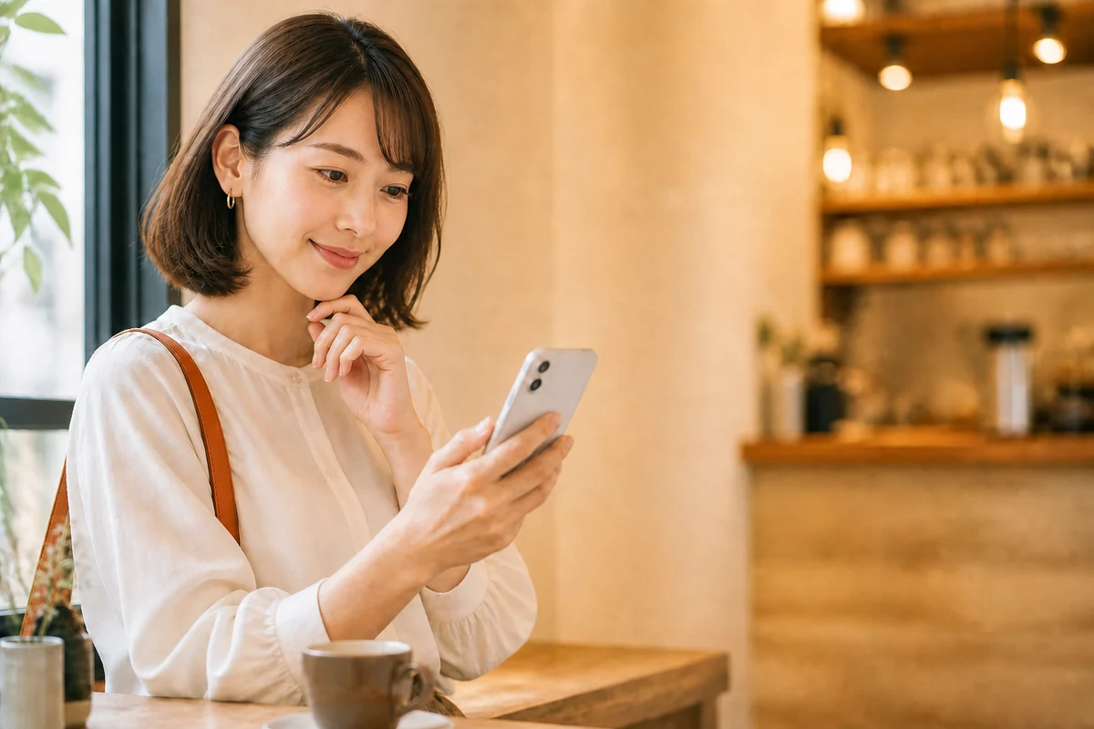 お店から届いたお知らせをスマートフォンで確認するお客様