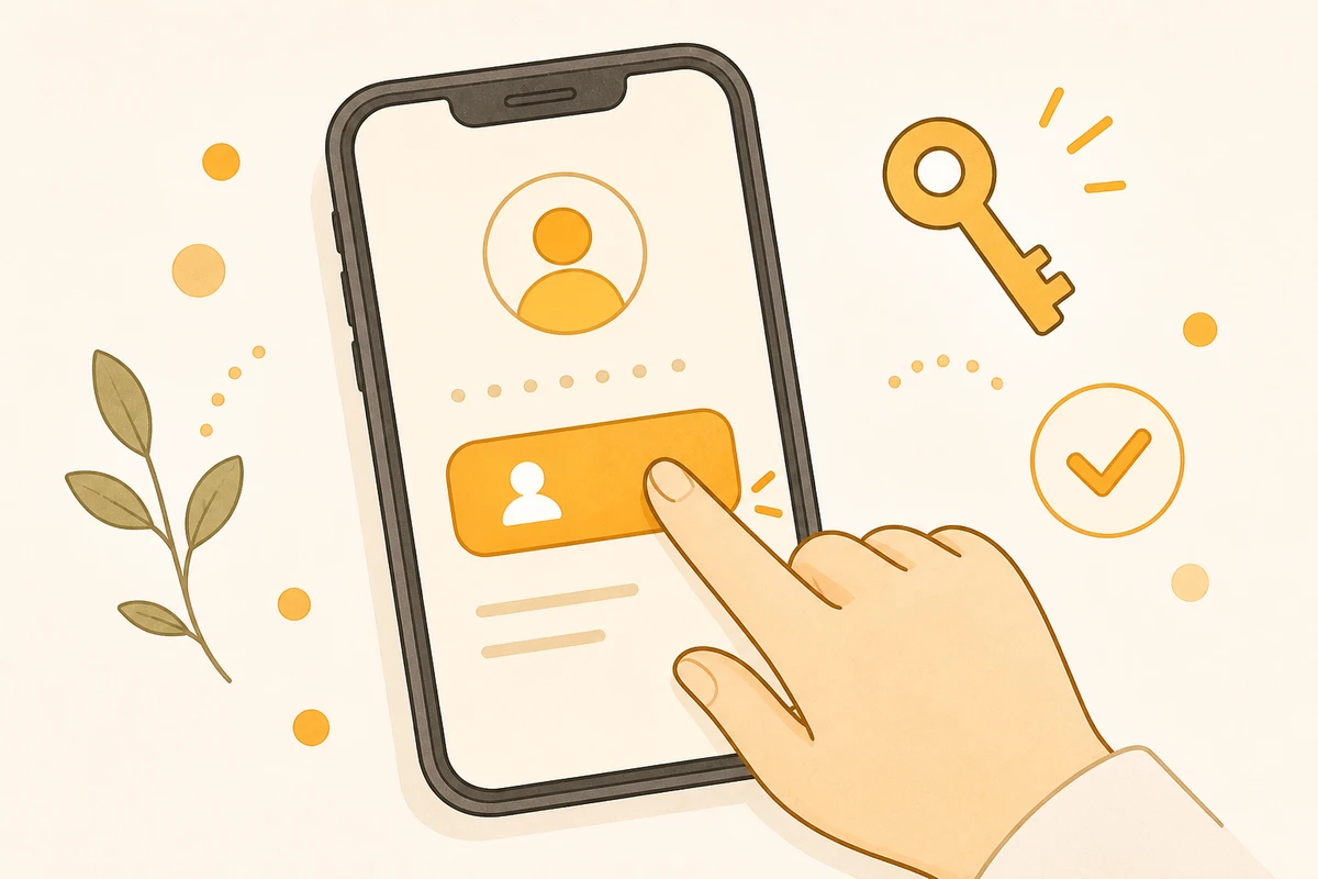 スマートフォンでログインする横長イラスト