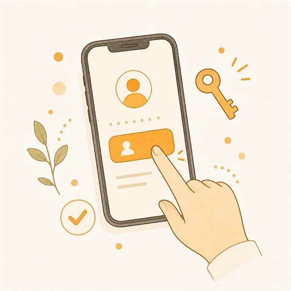 Googleログインボタンをタップする店主のイラスト